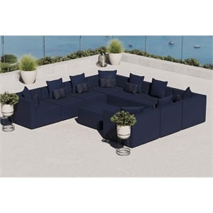Modway Saybrook 10-Piece Patio Fabric Upholstered Sectional Sofa in Navy