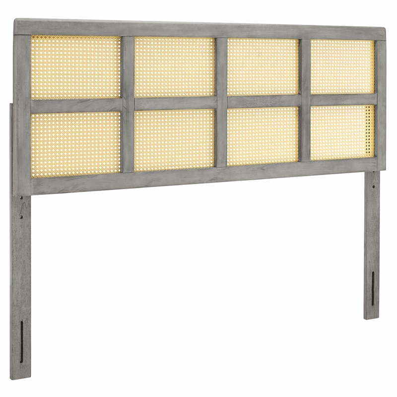 Modway Luana Cane Rattan and Rubberwood Queen Headboard in Gray