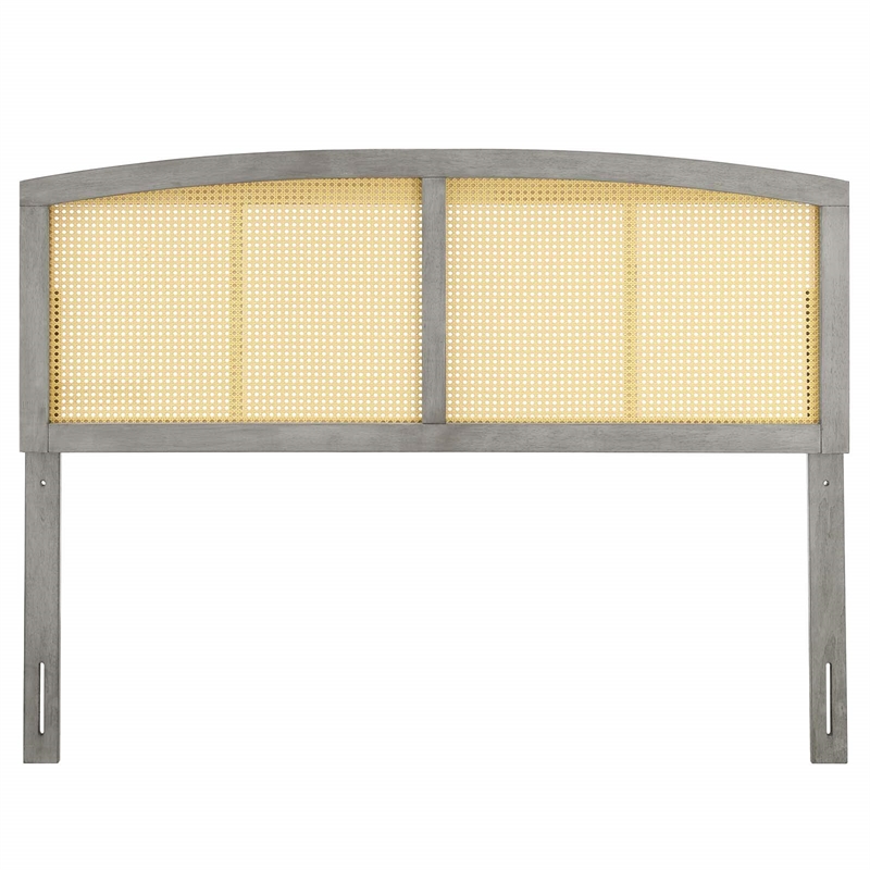 Modway Halcyon Cane Rattan and Rubberwood Queen Headboard in Gray