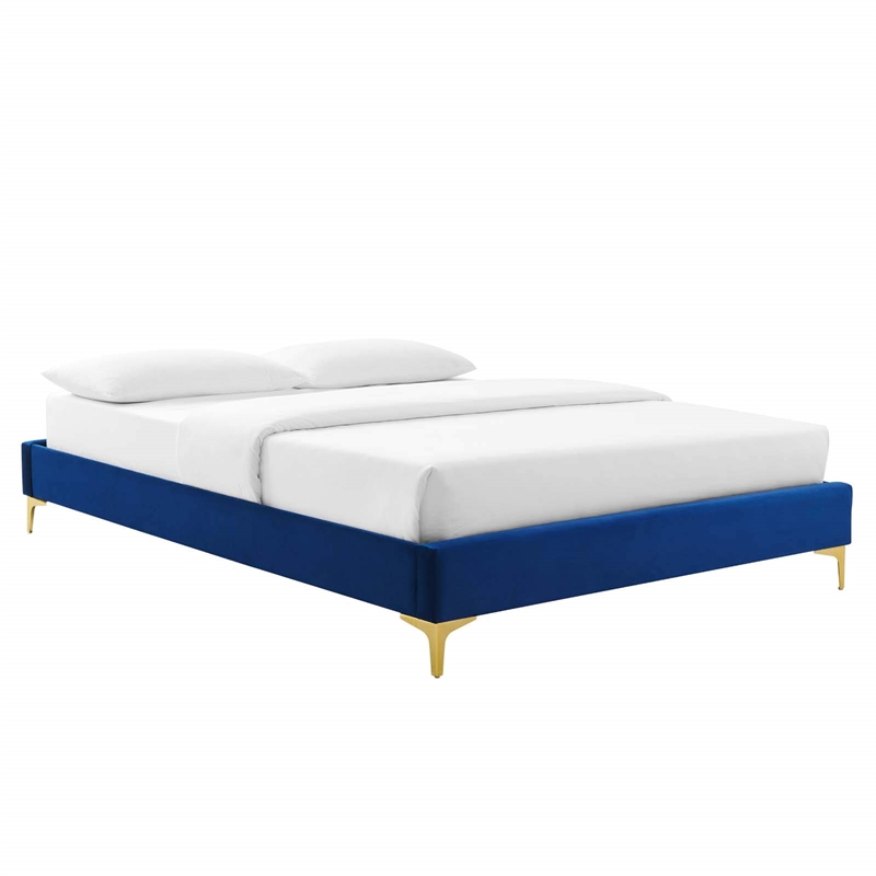 Modway Sutton Queen Modern Performance Velvet Bed Frame in Navy