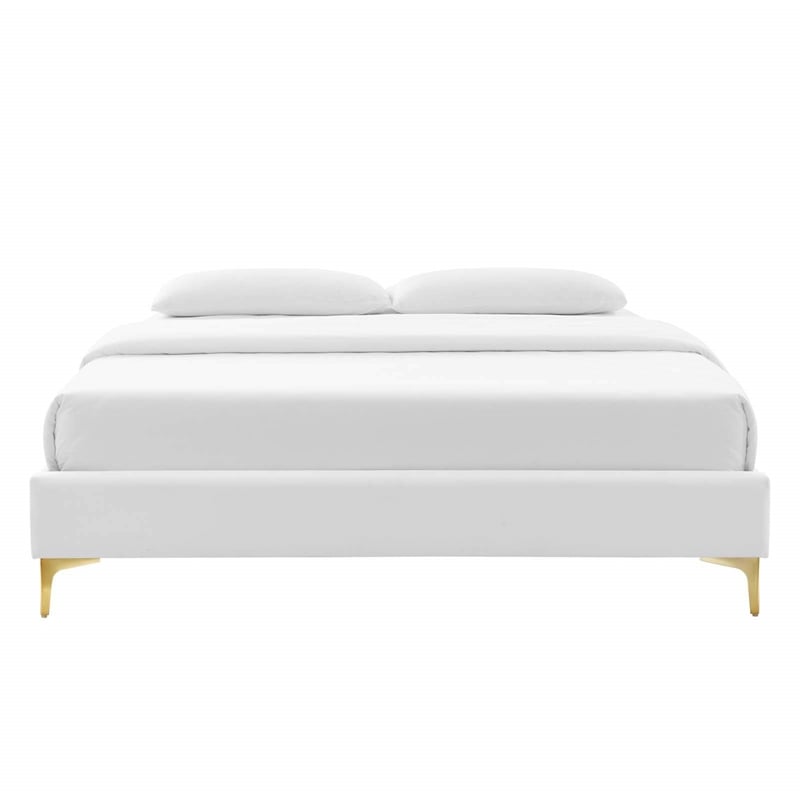 Modway Sutton Twin Modern Performance Velvet Bed Frame in White