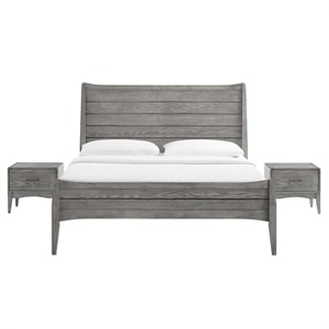 Modway Georgia 3-Piece Rubberwood and MDF Queen Bedroom Set in Gray