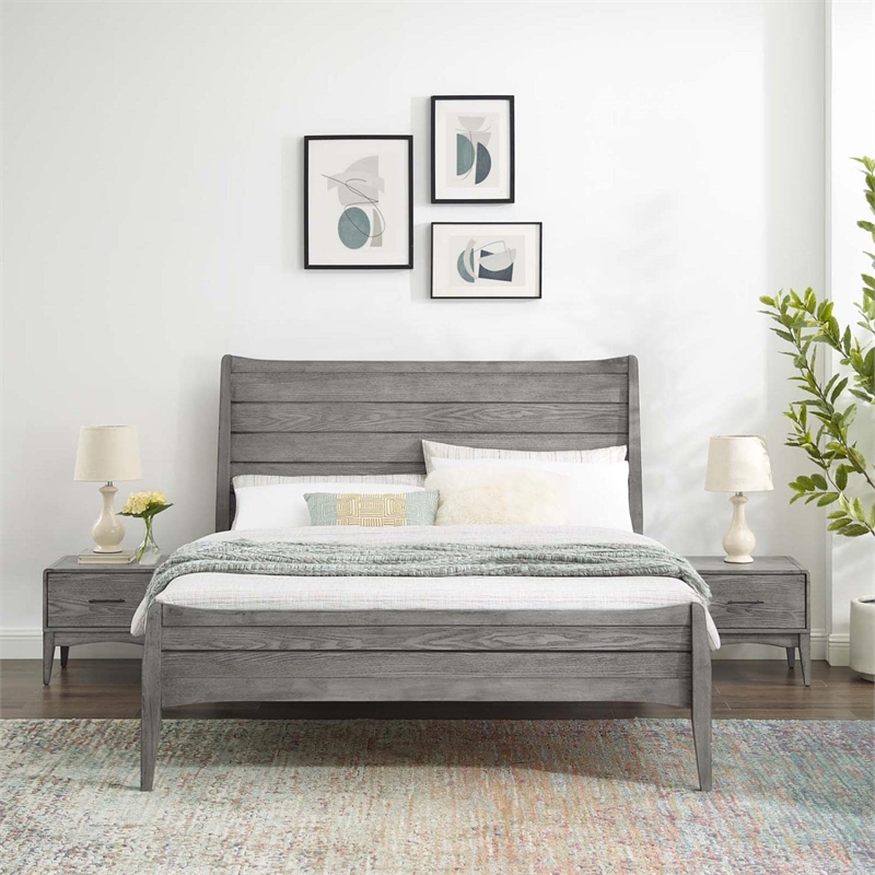 Modway Georgia 3-Piece Rubberwood and MDF Queen Bedroom Set in Gray