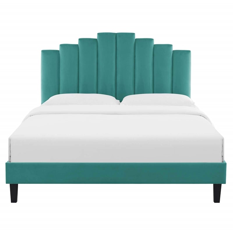 Modway Elise Twin Modern Style Performance Velvet Platform Bed in Teal Green
