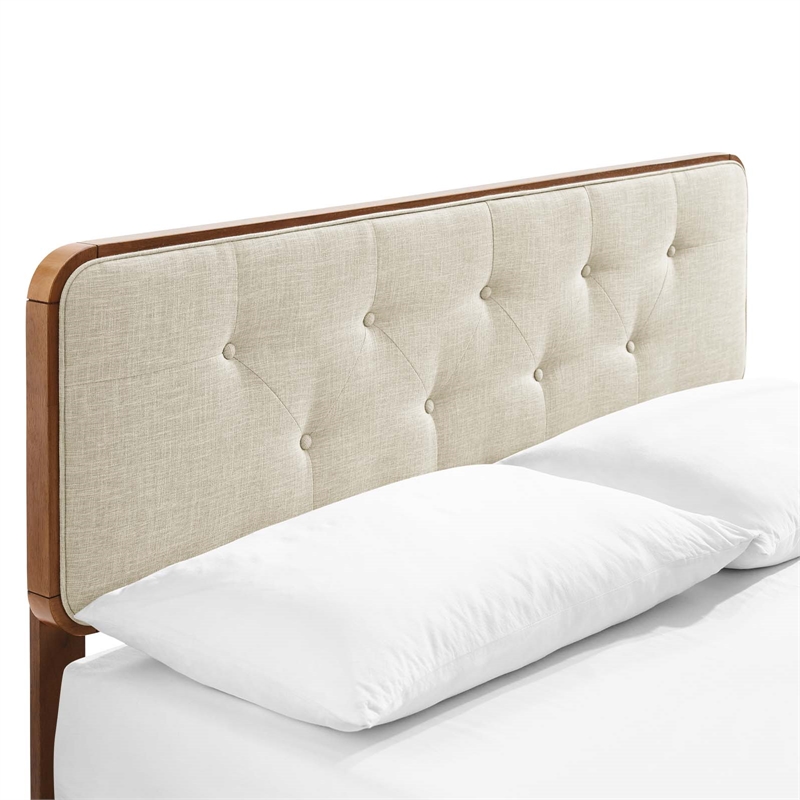 Modway Bridgette Queen Wood Platform Bed with Splayed Legs in Walnut/Beige
