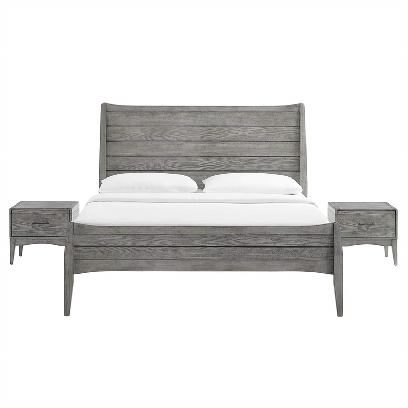Modway Georgia 3-Piece Rubberwood and MDF King Bedroom Set in Gray