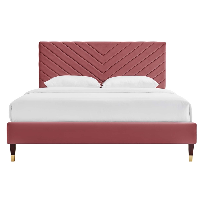 Modway Roxanne Modern Performance Velvet Queen Platform Bed in Dusty Rose