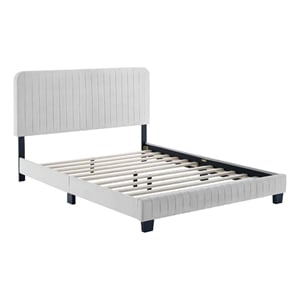Modway Celine Channel Tufted Performance Velvet Twin Platform Bed in Light Gray