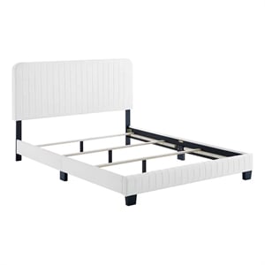 Modway Celine Channel Tufted Performance Velvet Queen Bed in White