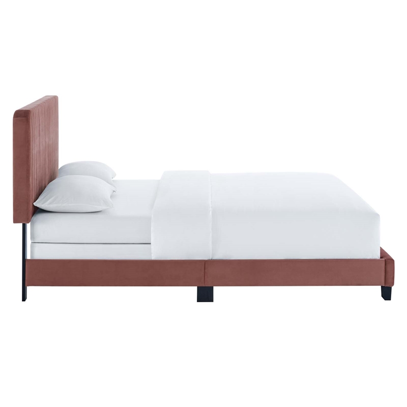 Modway Celine Channel Tufted Performance Velvet Twin Bed in Dusty Rose