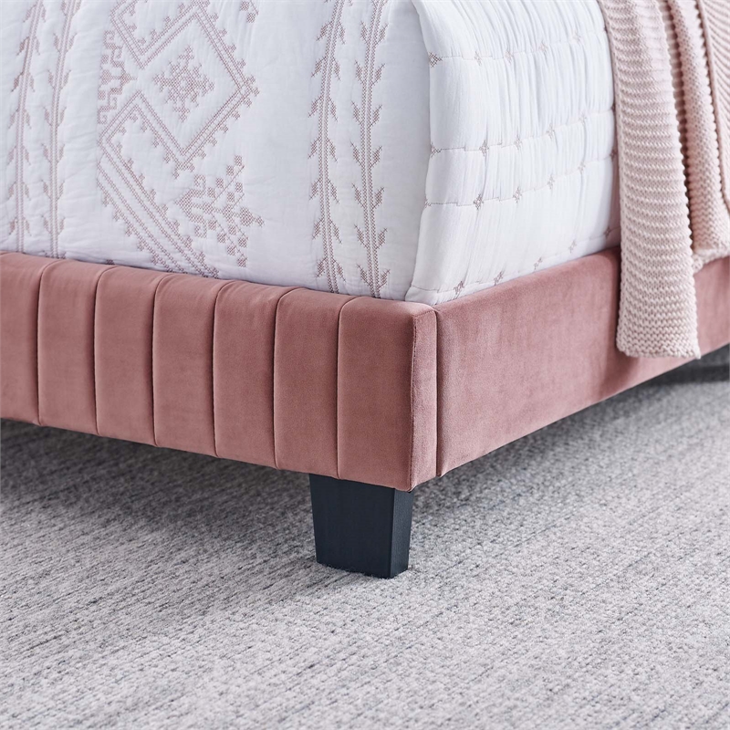Modway Celine Channel Tufted Performance Velvet Twin Bed in Dusty Rose