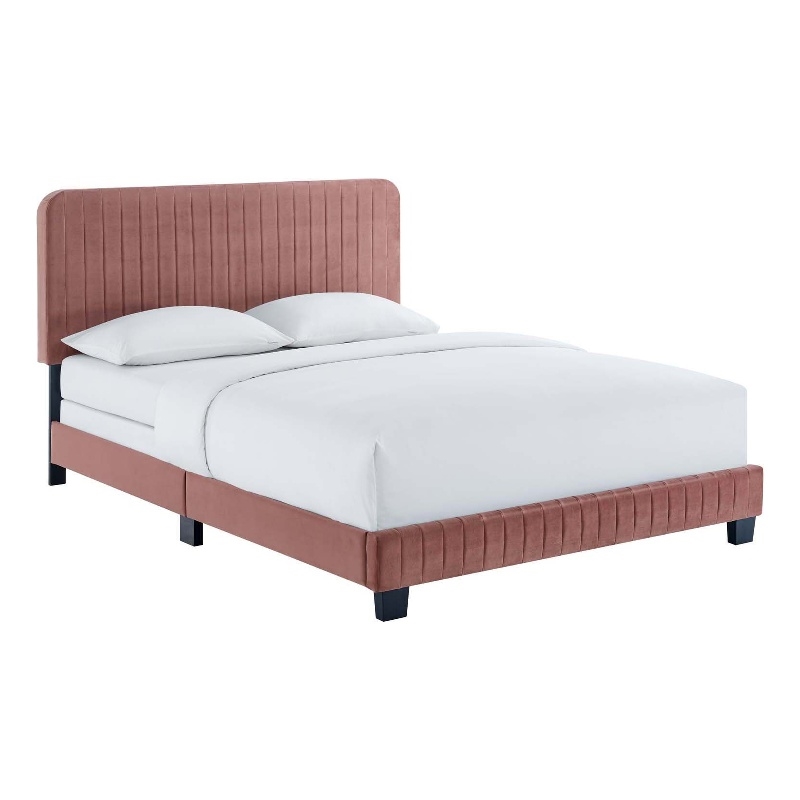 Modway Celine Channel Tufted Performance Velvet Twin Bed in Dusty Rose