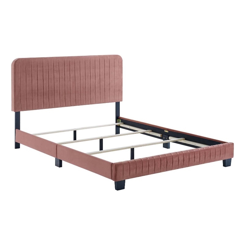 Modway Celine Channel Tufted Performance Velvet Twin Bed in Dusty Rose