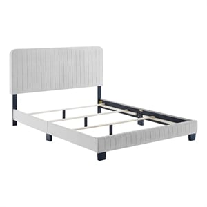 Modway Celine Channel Tufted Performance Velvet Twin Bed in Light Gray
