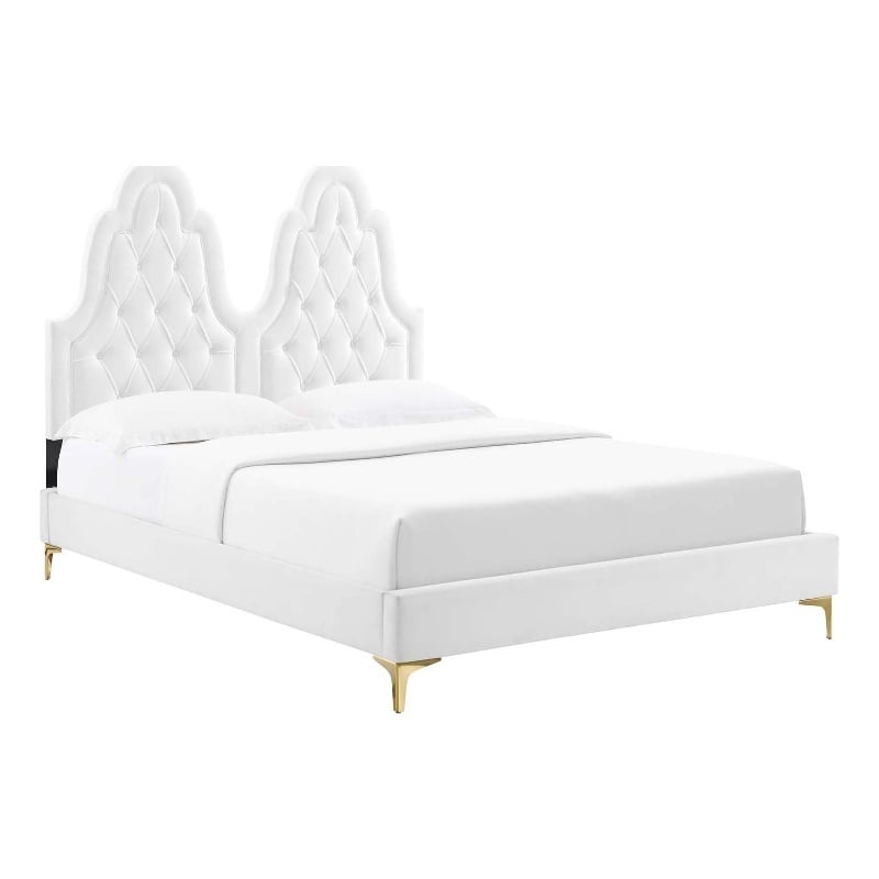 Modway Alexandria Tufted Performance Velvet Twin Platform Bed - White