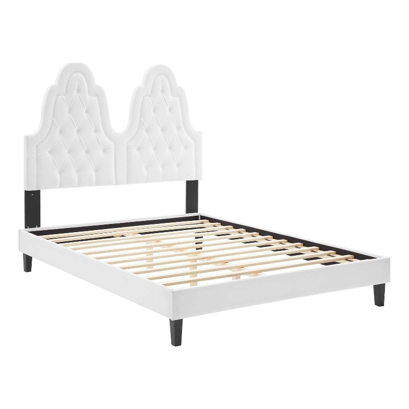 Modway Alexandria Performance Velvet Twin Platform Bed in White