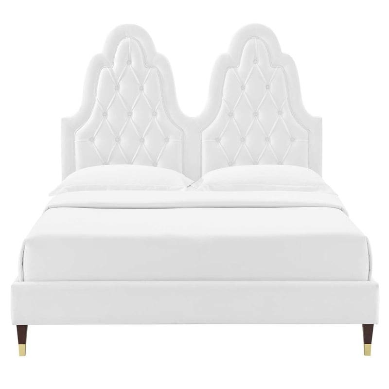Modway Alexandria Tufted Performance Velvet King Platform Bed in White