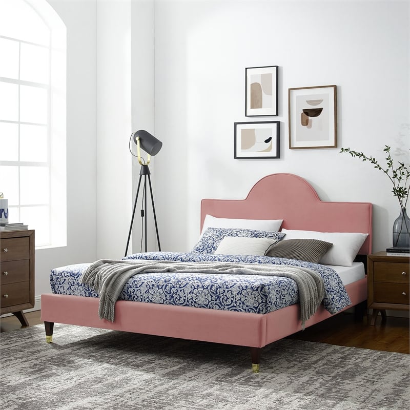 Modway Aurora Modern Style Performance Velvet King Bed in Dusty Rose Pink