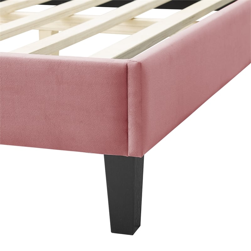 Modway Soleil Modern Style Performance Velvet Twin Bed in Dusty Rose Pink