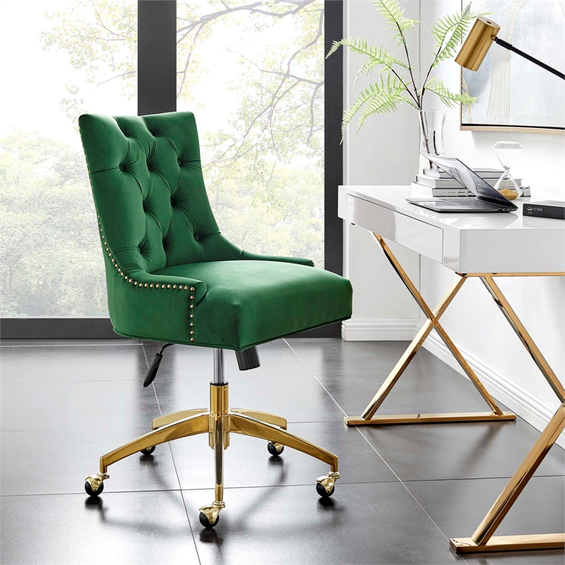Modway Regent Modern Velvet Swivel Office Chair in Gold & Emerald Green