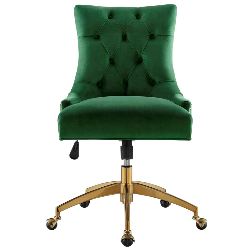 Modway Regent Modern Velvet Swivel Office Chair in Gold & Emerald Green