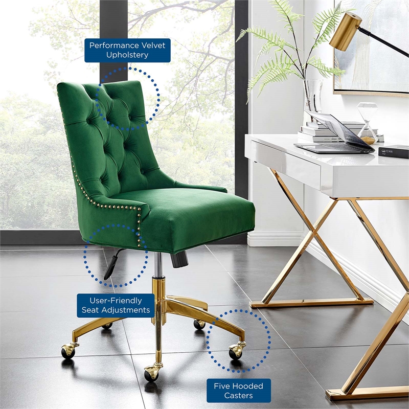 Modway Regent Modern Velvet Swivel Office Chair in Gold & Emerald Green