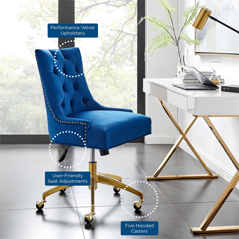 Modway Regent Modern Velvet Swivel Office Chair in Gold & Navy
