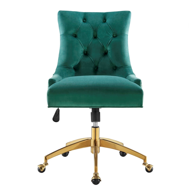 Modway Regent Modern Velvet Swivel Office Chair in Gold & Teal Green