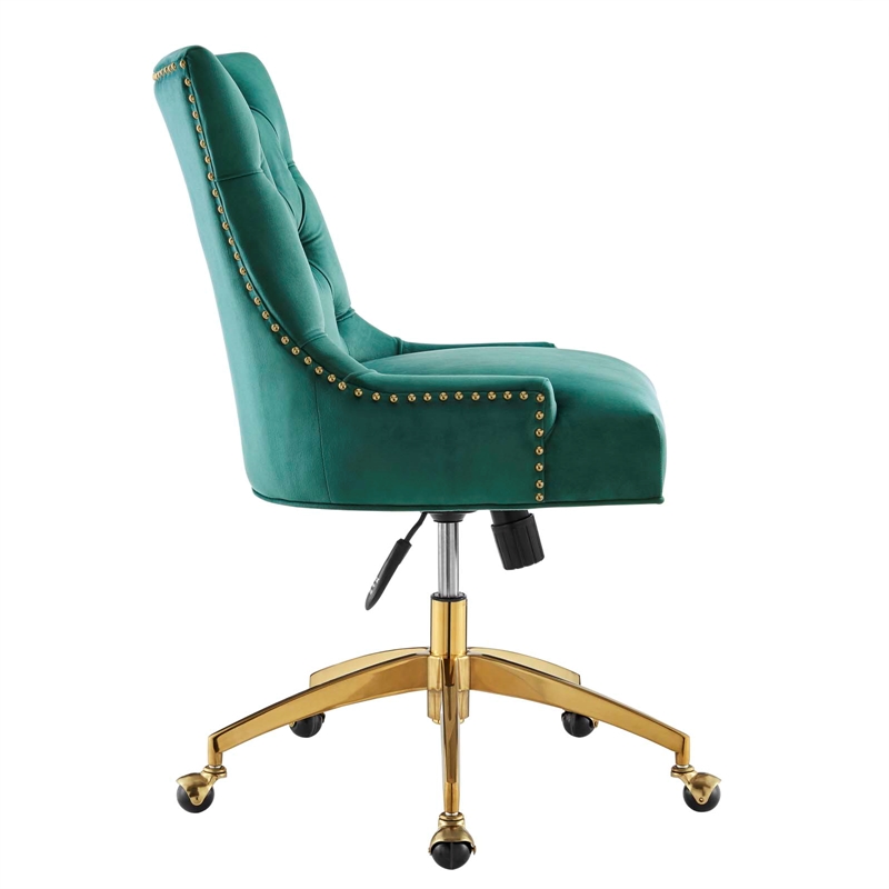 Modway Regent Modern Velvet Swivel Office Chair in Gold & Teal Green