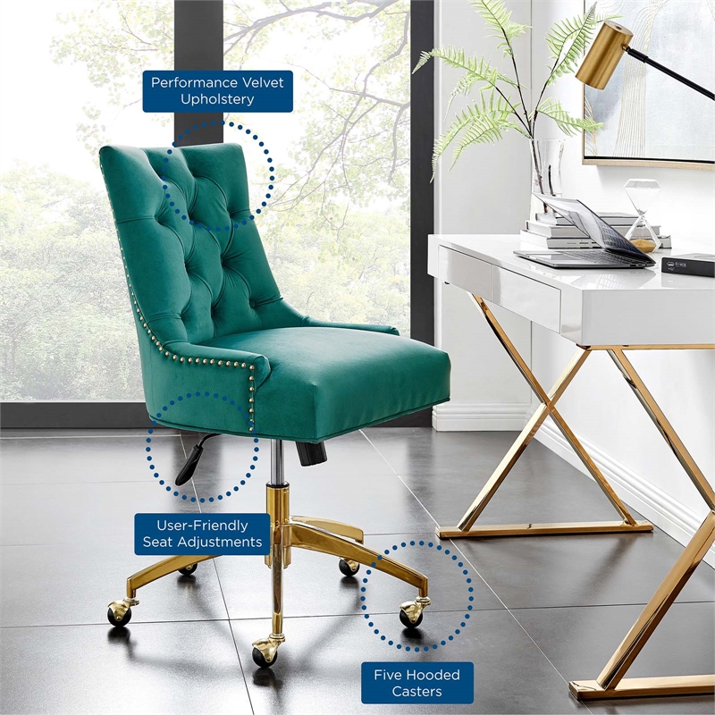 Modway Regent Modern Velvet Swivel Office Chair in Gold & Teal Green