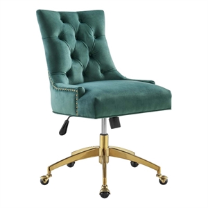 Modway Regent Modern Velvet Swivel Office Chair in Gold & Teal Green
