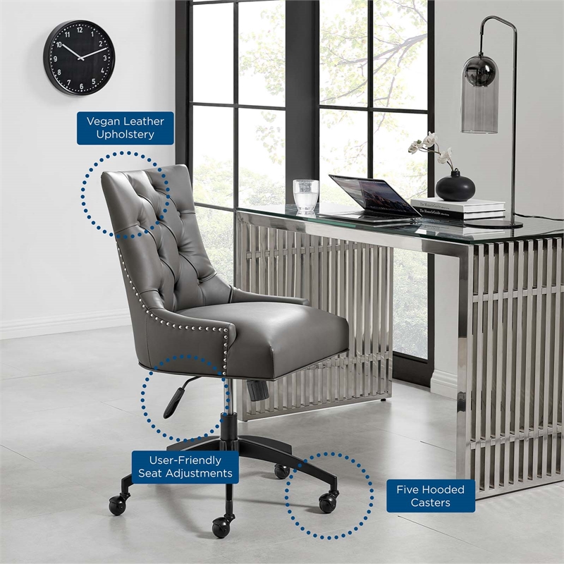 Modway Regent Tufted Back Modern Faux Leather Swivel Office Chair in Gray/Black
