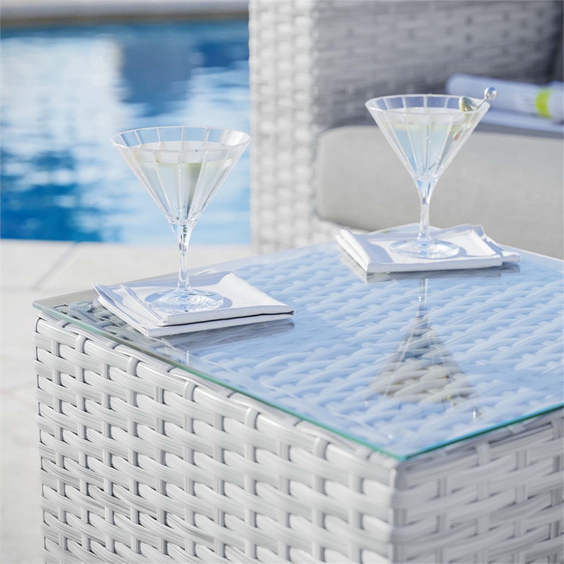 Modway Convene Square Rattan Outdoor Patio Side Table in Light Gray