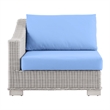 Modway Conway Rattan & Fabric Outdoor Patio Left-Arm Chair in Gray/Light Blue