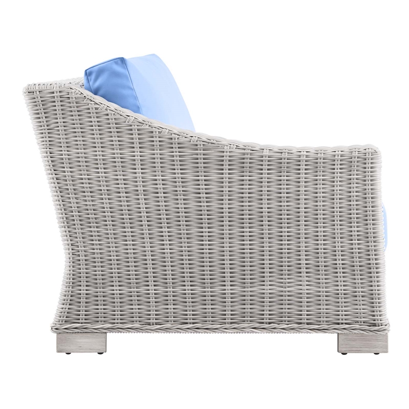 Modway Conway Rattan & Fabric Outdoor Patio Left-Arm Chair in Gray/Light Blue