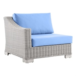 Modway Conway Rattan & Fabric Outdoor Patio Left-Arm Chair in Gray/Light Blue