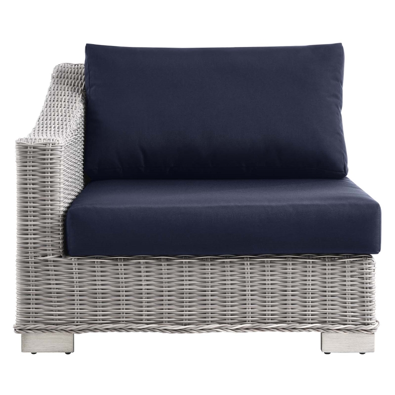 Modway Conway Rattan & Fabric Outdoor Patio Left-Arm Chair in Light Gray/Navy