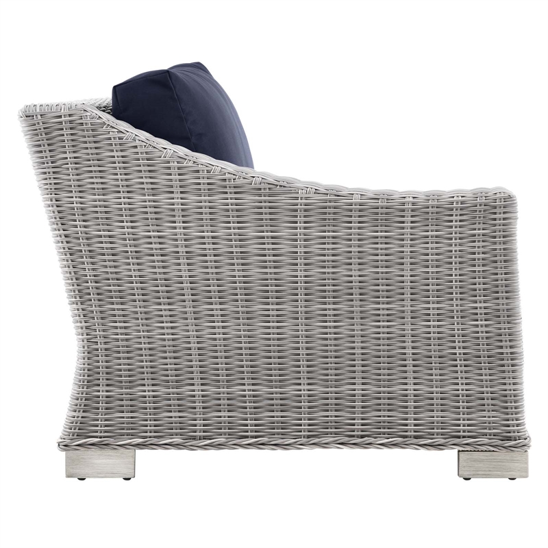 Modway Conway Rattan & Fabric Outdoor Patio Left-Arm Chair in Light Gray/Navy