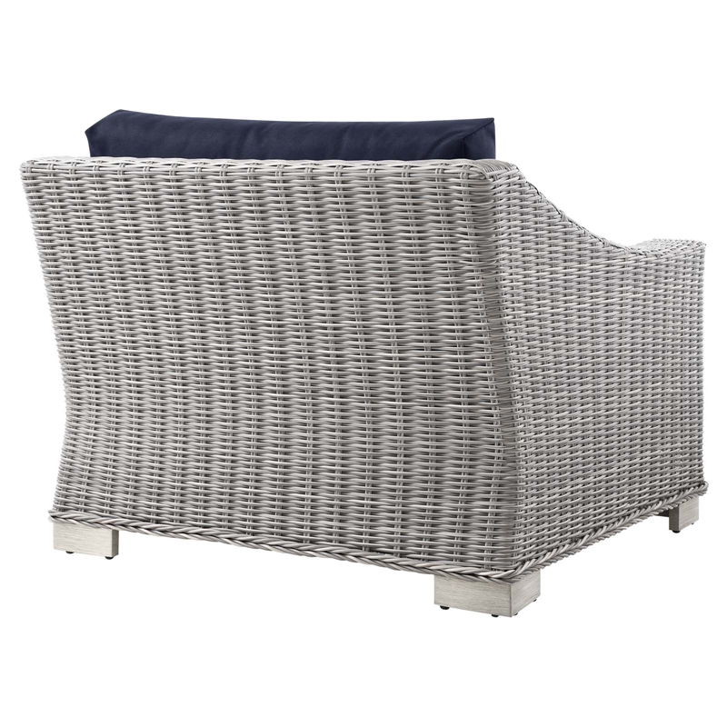 Modway Conway Rattan & Fabric Outdoor Patio Left-Arm Chair in Light Gray/Navy
