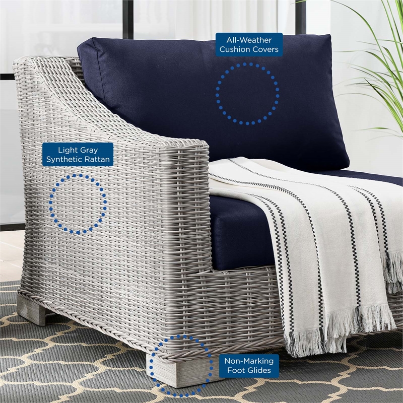 Modway Conway Rattan & Fabric Outdoor Patio Left-Arm Chair in Light Gray/Navy
