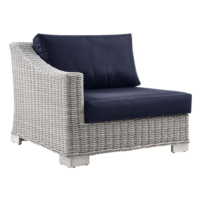 Modway Conway Rattan & Fabric Outdoor Patio Left-Arm Chair in Light Gray/Navy