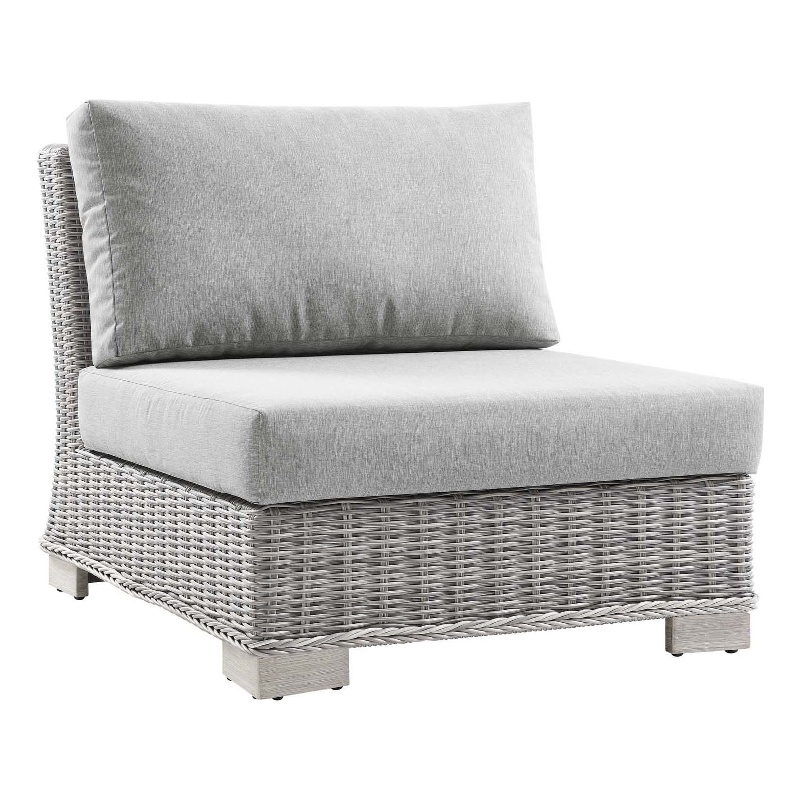 Modway Conway Rattan & Fabric Outdoor Patio Armless Chair in Light Gray