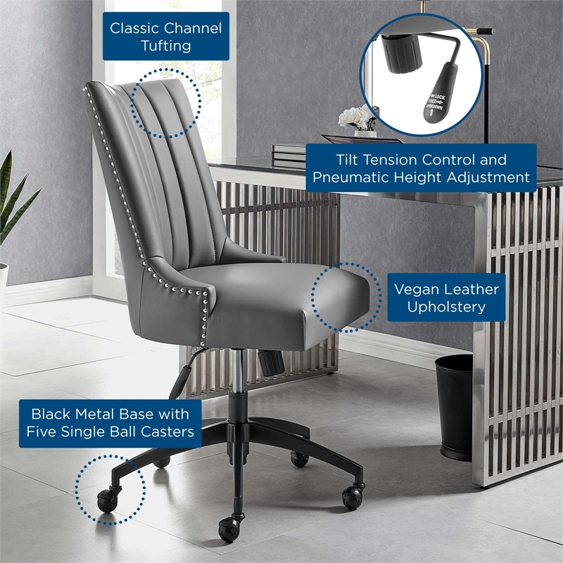 Modway Empower Tufted Faux Leather Swivel Office Chair in Gray & Black