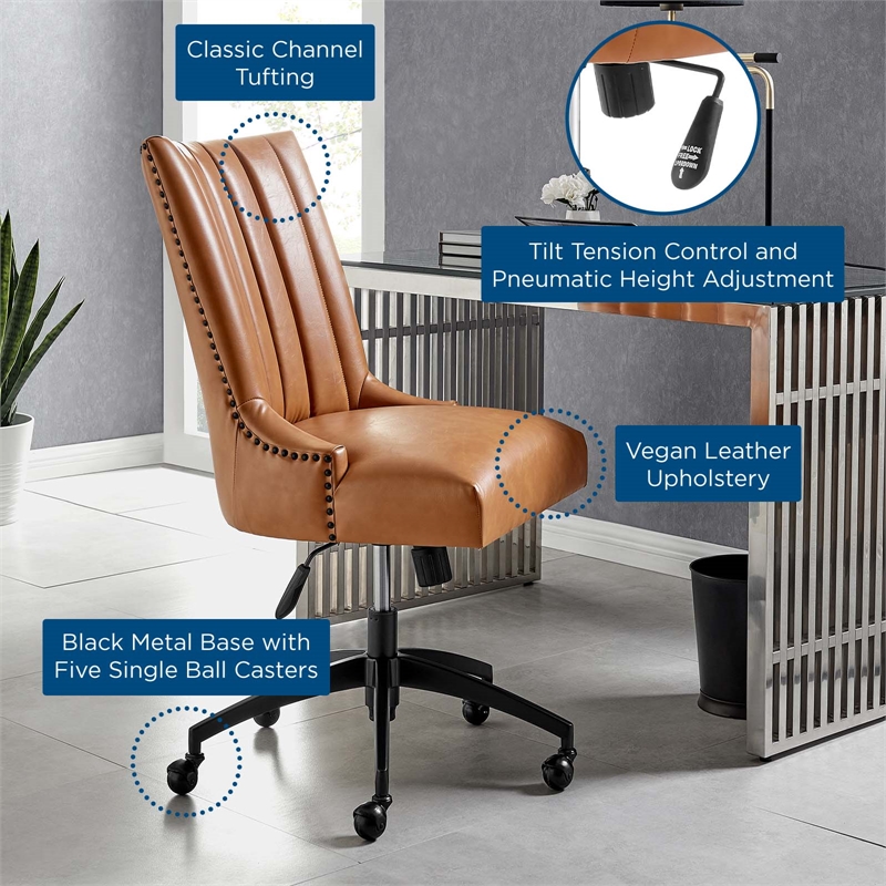Modway Empower Tufted Faux Leather Swivel Office Chair in Tan & Black
