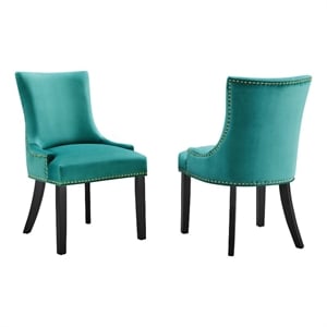 Modway Marquis 20.5&quot Velvet Dining Side Chairs in Teal Blue/Black (Set of 2)