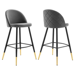 Modway Cordial 29.5&quot Velvet & Metal Bar Stools in Black/Gray (Set of 2)
