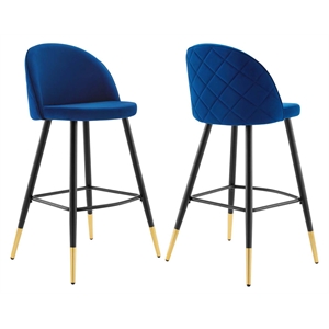 Modway Cordial 29.5&quot Velvet & Metal Bar Stools in Black/Navy (Set of 2)