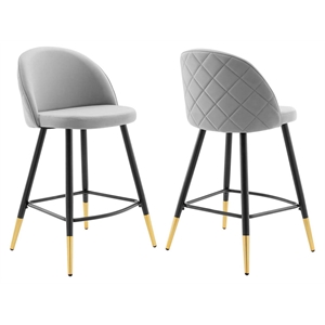 Modway Cordial 25.5&quot Velvet/Metal Counter Stools in Black/Light Gray (Set of 2)