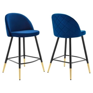Modway Cordial 25.5&quot Velvet & Metal Counter Stools in Black/Navy (Set of 2)