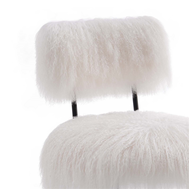 Modway Skylar Modern Upholstered Sheepskin & Metal Chair in White/Black
